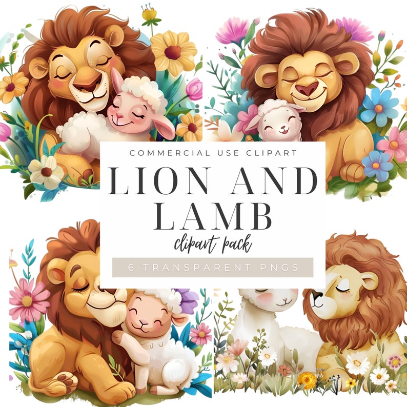 Lion and Lamb Clipart, 6 PNG Images With Transparent Backgrounds, Digital Download, Printable ...