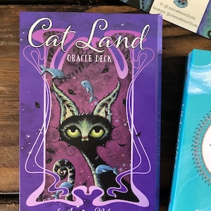 May include: Purple and pink oracle deck box with a black cat illustration and the text "Cat Land Oracle Deck" and "by Joanna Nelson".