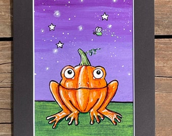 ORIGINAL fruit pumpkin frog painting by Joanna Nelson Studio