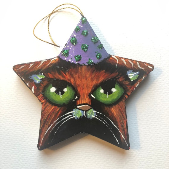 Original Art Cat Ornament Made painted and embrodered by hand OOAK by MILIAART studio