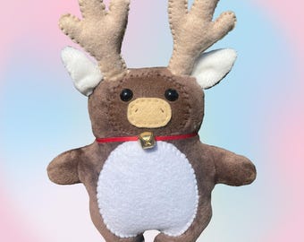 Reno de peluche, animal de peluche hecho a mano, peluche cosido a mano