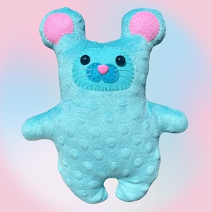 Teal Mouse Plush, Handmade Stuffed Animal, Handsewn Plushie
