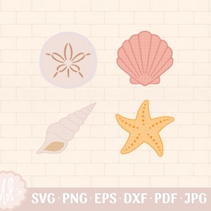 Seashells SVG, Pastel Seashell Clipart, Starfish SVG, Sand Dollar, Ocean Elements, Nautical Digital Download, Coastal Beach Illustration