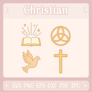 Christian Clipart Bundle, Faith SVG Set, Bible Cross Dove Trinity Icons, Religious Symbols PNG, Spiritual Digital Download