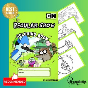 May include: A green colouring book featuring the characters from the Cartoon Network show Regular Show. The cover features Mordecai the blue jay and Rigby the raccoon. The title of the book is "Regular Show Colouring Book".