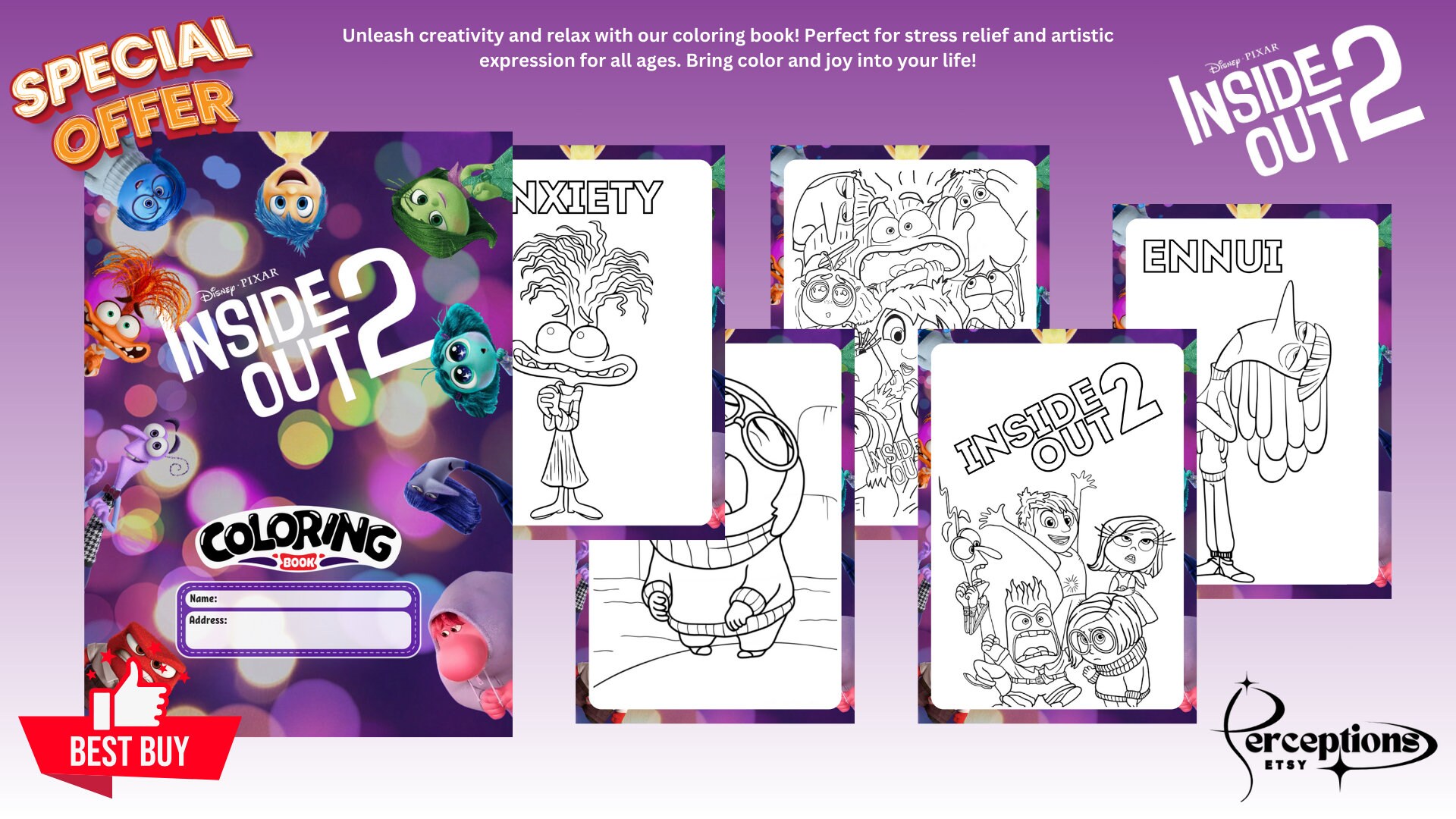 Inside Out 2 Coloring Book for Kids 21 Pages PDF Print - Etsy