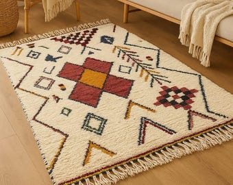 Handmade Moroccan Taznakht Wool Rug 3x5 ft – Authentic Berber Carpet, Boho Area Rug, Vintage Style Tribal Decor