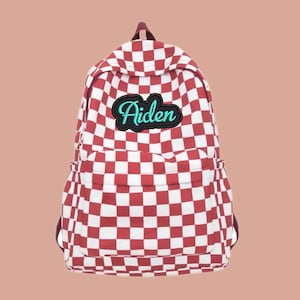 Sac à dos garçon prénom à carreaux