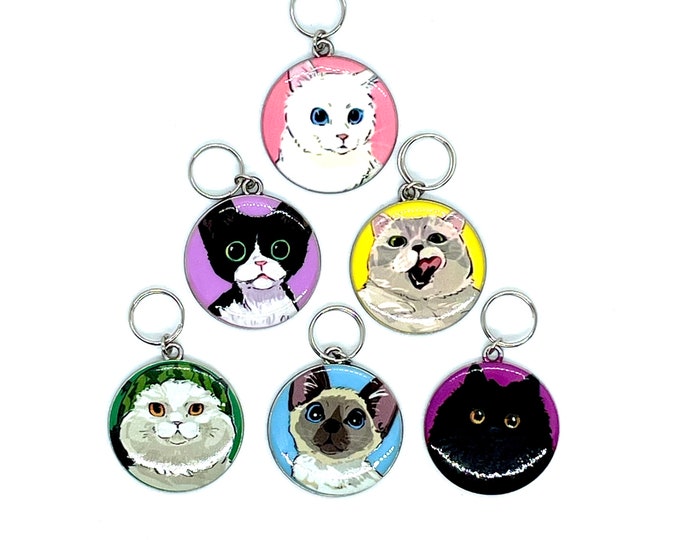The Cool Cats Club: Set of 6 Cat Coin Stitch Markers for Knitters & Crocheters