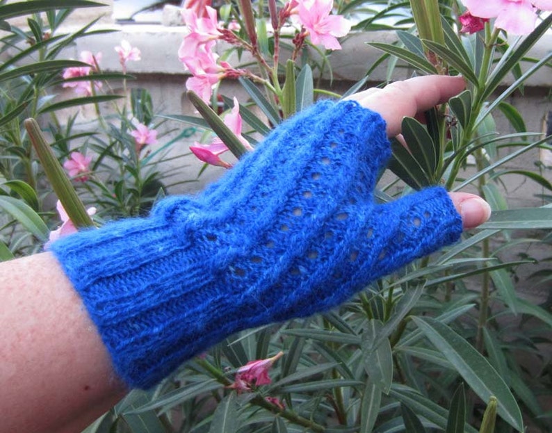 KNITTING PATTERN Twisted Stitch Cables Lacy Fingerless Gloves for Knitting image 1