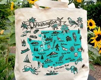 Washington State Natural Canvas Tote Screen Print Bag