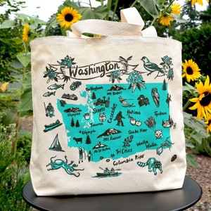 Washington State natuurlijke canvas tas met zeefdruk