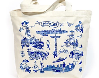 West Seattle Natural Canvas Screen Printed Tote Bag