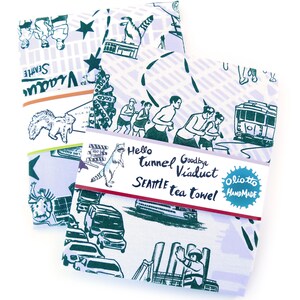 Limited Edition Seattle Bridges Tea Towel on White 100% Cotton Flour Sack Fabric image 6