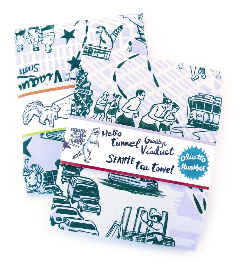 Limited Edition Seattle Bridges Tea Towel on White 100% Cotton Flour Sack Fabric image 6