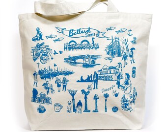 Seattle Ballard Neighborhood Screen Print Canvas Tote Bag