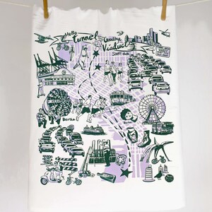 Limited Edition Seattle Bridges Tea Towel on White 100% Cotton Flour Sack Fabric image 7