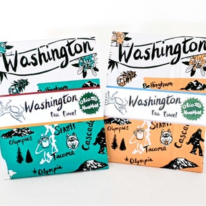 Tea Towel Washington State Peach and Green on White Flour Sack 100% Cotton