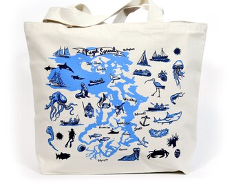 Puget Sound Screen Print Natural Canvas Tote Bag