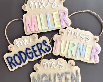 Personalized Wood Teacher Name Sign | 3D Classroom Decor