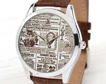 Old Newspaper Watch | Men Watches | Unique Gifts | Womens Watch | Birthday Gift For Him | Vintage Style Jewelry | FREE SHIPPING