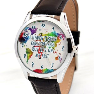 Montre carte - cadeau voyage fille - montre carte du monde art aquarelle - cadeau voyageur - cadeau d'anniversaire - cadeaux de voyage - envie de voyager - livraison gratuite