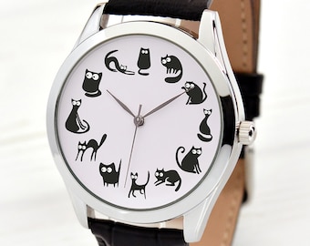 Cat Lover Gift - Black Cats Watch - Unique Women's Watches - Funny Gifts for Cat Lover - Crazy Cat Lady Gift - Cat Jewelry - FREE SHIPPING