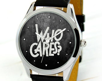 Who Cares-horloge - dameshorloge - horloges voor heren - uniek cadeau voor vriend - grappige cadeaus voor mannen - verjaardagscadeau voor beste vriend