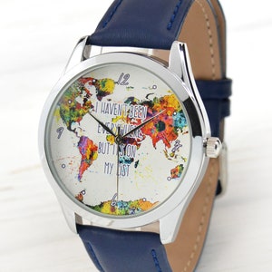 Reloj de mapa mundial - Relojes de mujer - Reloj de cuero - Reloj de hombre - Regalo de viajero - Acuarela - Regalo para viajero - Wanderlust - ENVÍO GRATIS