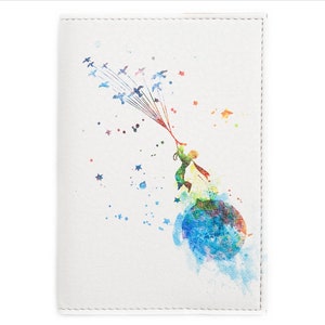 Funda para pasaporte con diseño de niño en la luna con acuarela / Amante de los libros / Regalo de cumpleaños para ella / Estuche exclusivo de primera calidad / El principito / Envío gratuito