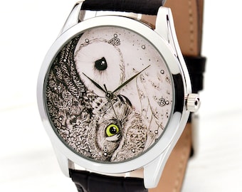 Owls Watch - Mother's Day Gift - Yin Yang Owls Watch - Owl Jewelry - Owl Lover Gift - Yin Yang - Best Gift for Christmas - FREE SHIPPING