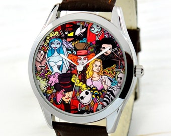 Tim Burton Art Watch - Movie Lover Gift - Unusual Gifts For Men - Unique Gifts - Women's Watch - Men's Watch - Halloween gif