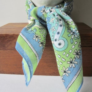 Vintage VERA Neumann Scarf Vera Floral Blue / Green Cotton Scarf Unused NOS Mid Century Modern Italy Vera Neumann Neck Scarf Square 23&quot;