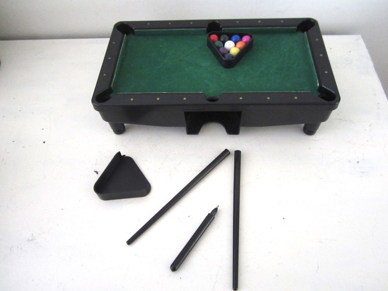 Vintage Mini Pool Table Game Table Game 2 Sticks 10 Balls Etsy