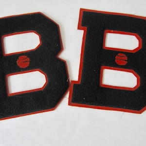 Vintage Chenille Patch Varsity B Letter Patch High School Patch Initial Name B Patch w/ Center Ball Black & Red College Patch B Letters PAIR