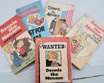 Vintage Dennis the Menace Comic Books Lot 5 paperback Illustrated American Comic Series Hank Ketcham Dennis The Menace Rustic Yellow Pages