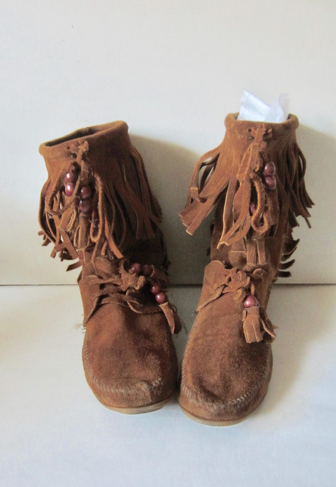 Mocasines Minnetonka Fringebootie Para Niñas - Piel, Estilo Frangé, Color Marrón