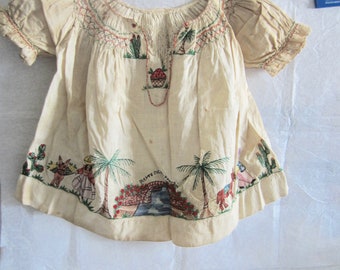 Vintage Baby Panama Dress Stained Embroidery Dress Infant Dress From Panama Vintage Panamanian Baby Dress Ethnic Tea Stained Doll Girl Cloth