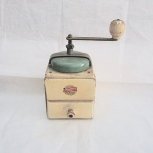 Vintage Coffee Grinder Leinbrock Ideal Coffee Grinder Wood Metal Vintage German Coffee Mill Grinder Yellow Green Coffee Grinder Home Decor