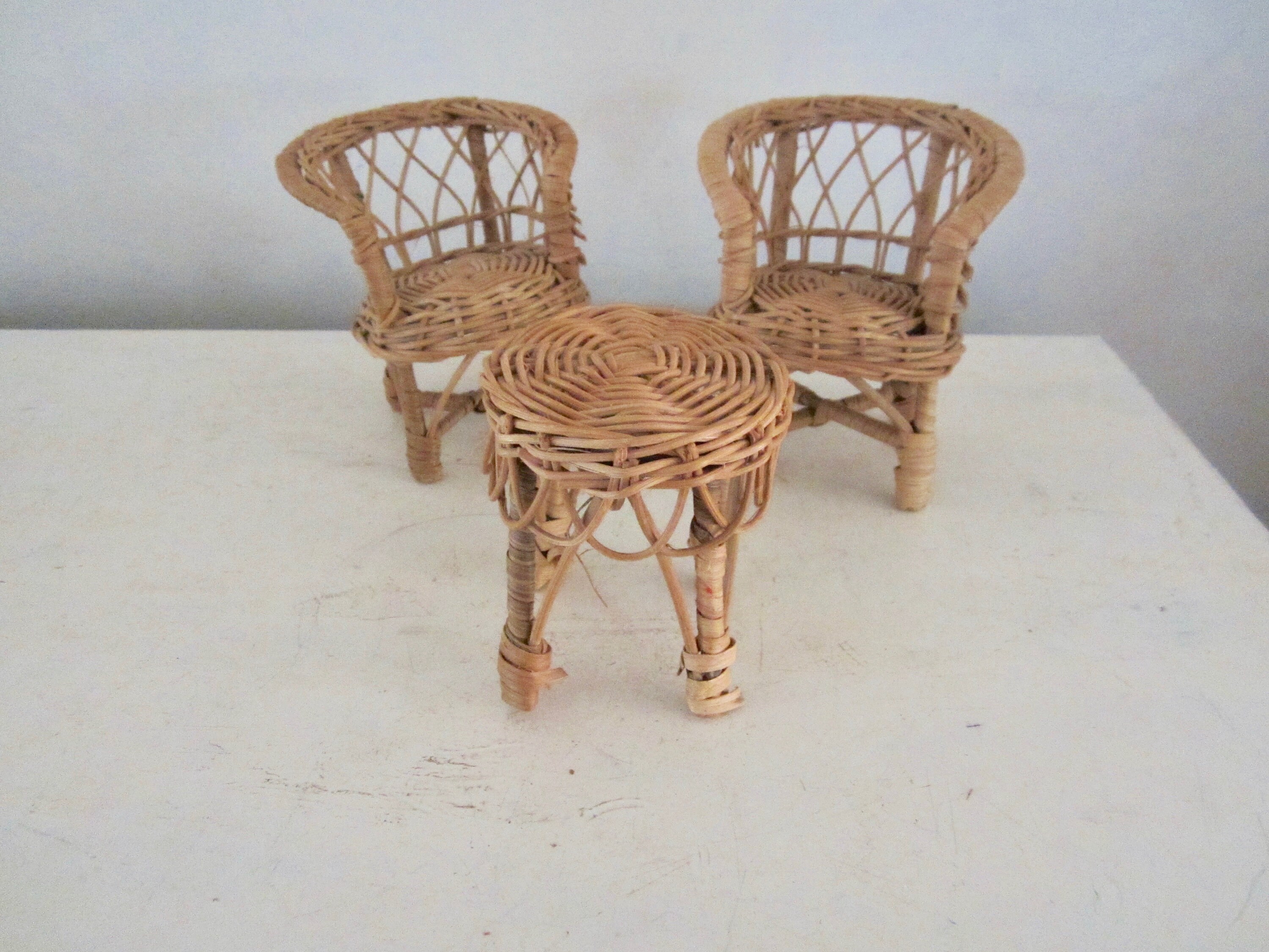 VINTAGE Wicker Furnitures Set 2 side ArmChairs & Table 3pc Etsy