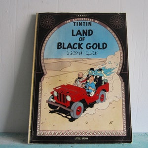 Vintage TINTIN Comic Story 'The Adventures of Tintin Land of Black Gold' Book 62 Pages Soft Cover Paperback By Herge' Colorful Illustrated