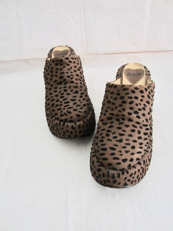 Vintage Wedge Platform Clogs Leopard Style Chunky 