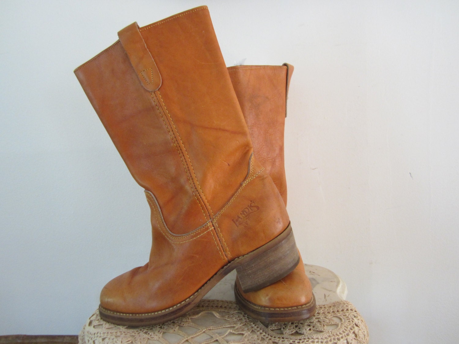 Men Vintage Brown Leather Landis Western Campus Boots Vintage Landis brown leather campus cowboy square toe boots  main image 2