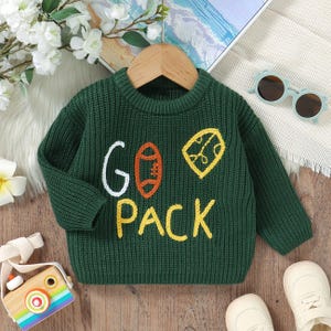 Suéter de fútbol Go Pack para bebé / Suéter tejido a mano para niño pequeño / Regalo para bebé con temática deportiva