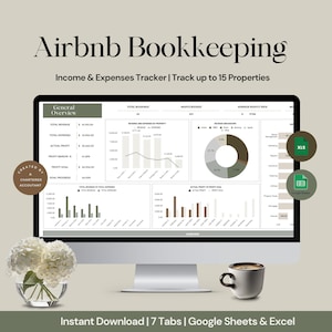 Airbnb Tracker Vacation Rental Property Bookkeeping, Airbnb Bookkeeping, Airbnb Income and Expense Tracker Excel, Google Sheets Spreadsheet