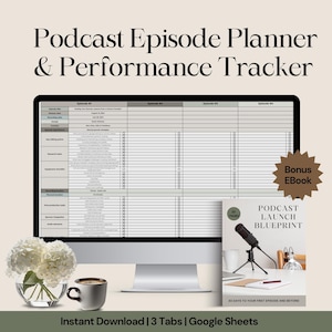 Podcast Planner Spreadsheet, Podcast Planner Google Sheets, Podcast Launch Planner, Podcast Planner Template Canva, Podcast Guest Planner