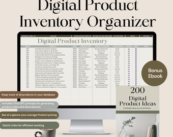 Organizador de inventario de productos digitales: Planificador de Hojas de Cálculo de Google (Descarga digital)