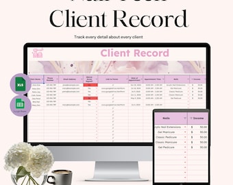 Nail Technician Record Book, Nail Salon Spreadsheet, Client Record Book for Nail, Nail Tech Client Record Spreadsheet, GoogleSheet, Excel