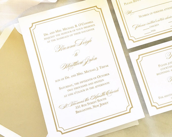 Gold Wedding Invitation Suite, Wedding Invitation With Border
