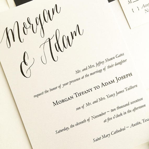 Simple Black Wedding Invite Modern Calligraphy Wedding Etsy